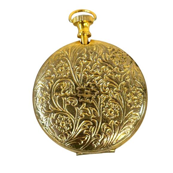 Gold Tone Vintage 'Pocket Watch' Design Pill Locket Push Open-Good Condition - Picture 2 of 5